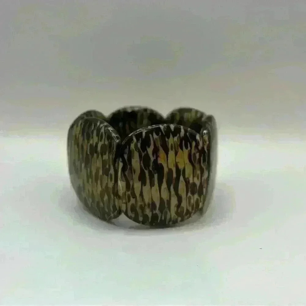 Vintage Wooden Bracelet Animal Print Coated Stretchy - Picture 3 of 6